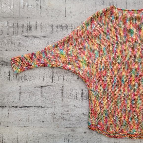 Miss Sasa Rainbow Sequin and Yarn Sweater with Cinched Sleeves - Picture 7 of 16